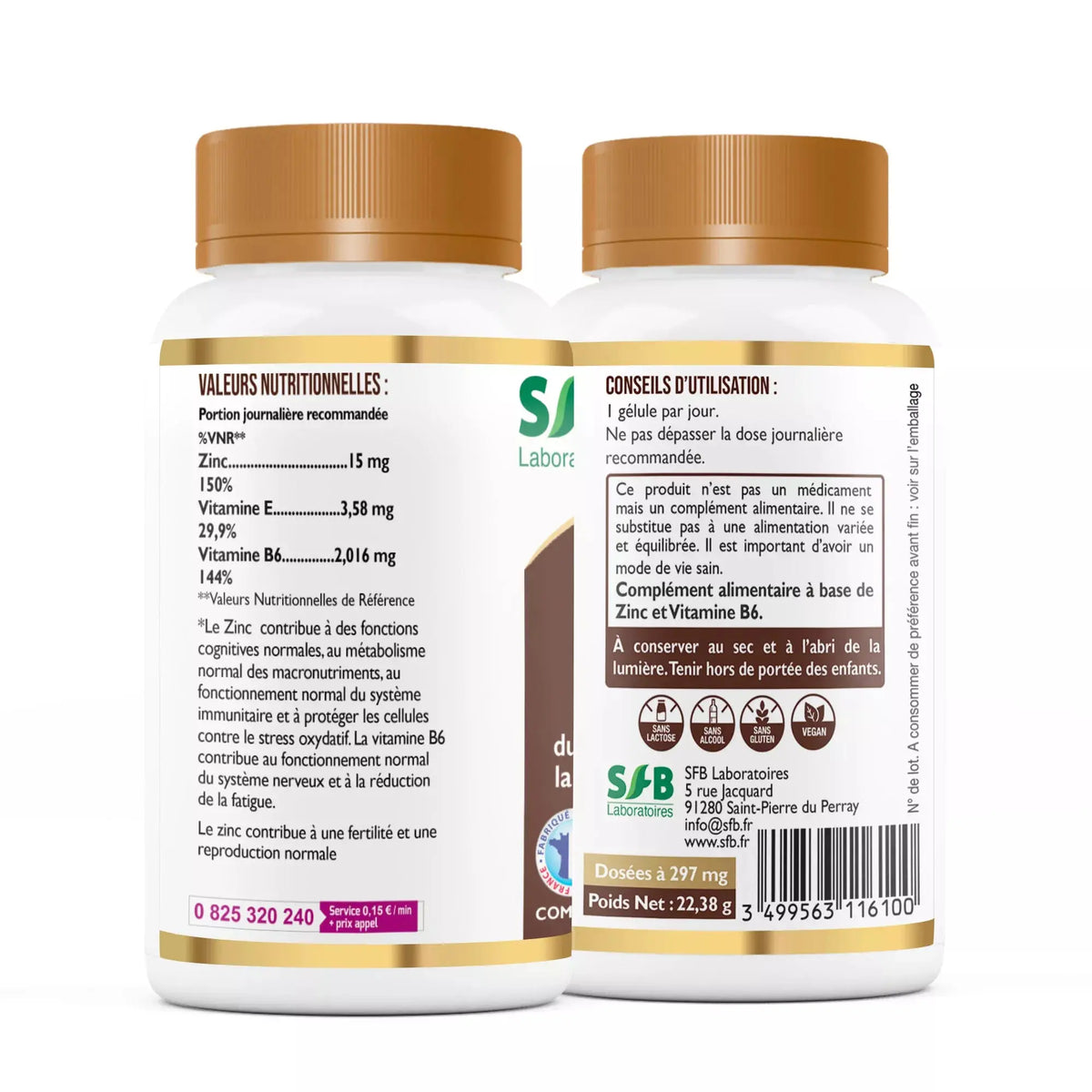 Zinc Bisglycinate + B6 - 60 gélules SFB Laboratoires