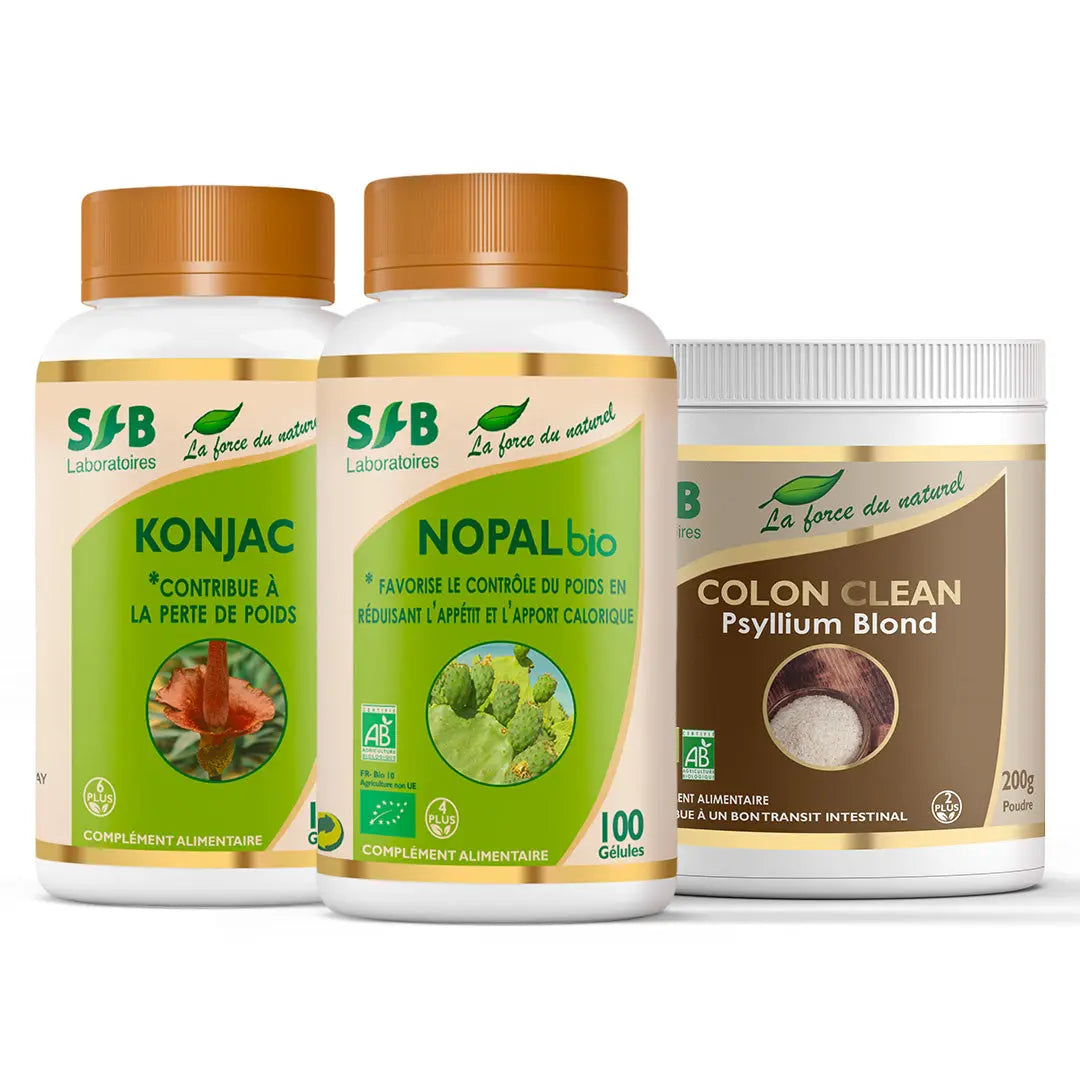 Pack minceur : Nopal BIO + Konjac + Psyllium Blond BIO SFB Laboratoires