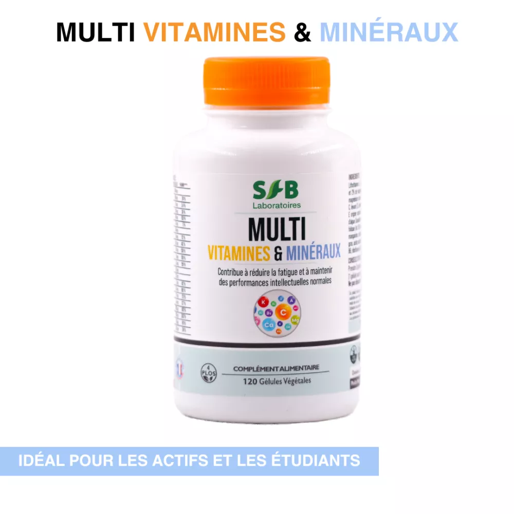 Multi vitamines & minéraux - 120 gélules - Étudiants et actifs - Complément alimentaire - SFB Laboratoires