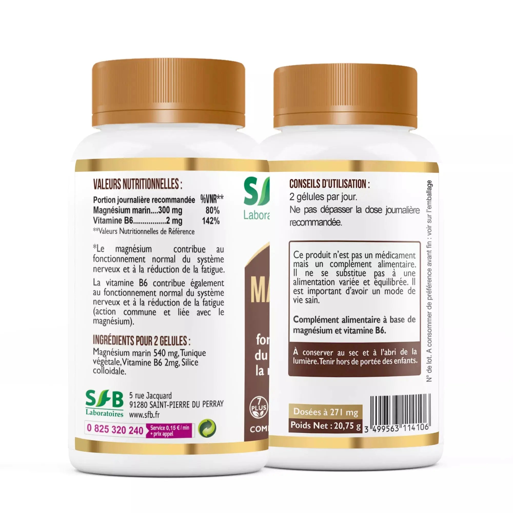 Magnesium Marin + B6 - 60 gélules SFB Laboratoires