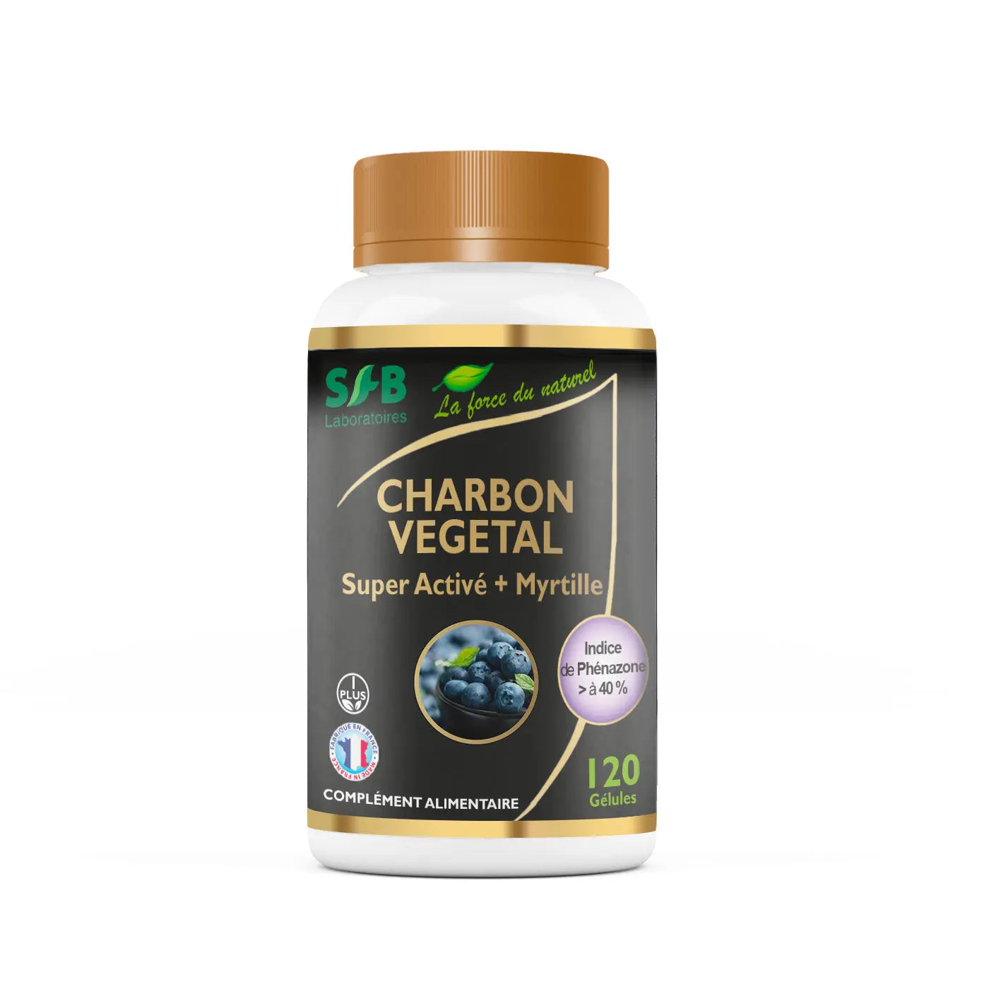 Charbon Super Activé + Myrtille - 120 Gélules SFB Laboratoires
